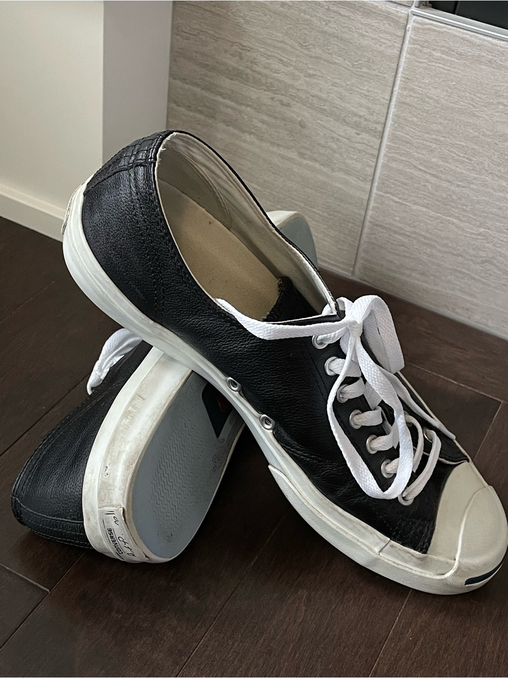 Converse Jack Purcell Low Top Black Leather Sneakers Men’s 11 Women’s 12.5